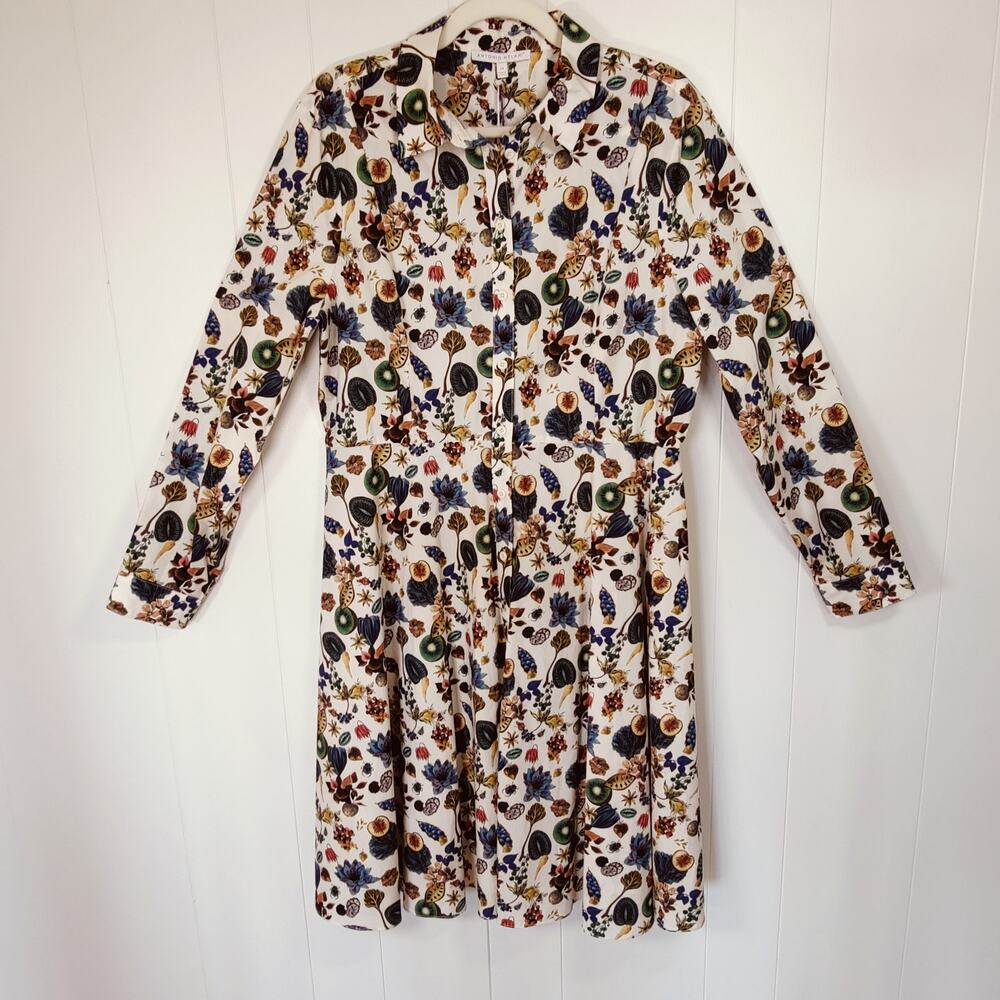 Antonio Melani Cotton Kiwi Fruit Botanical Shirt Dress Retro Preppy 14
